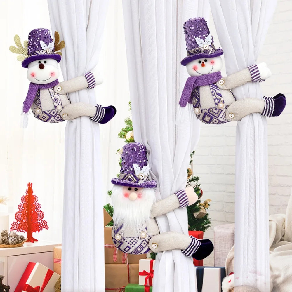 rideaux noël festifs personnages blancs motifs géométriques barbe duvetée boutons décoratifs