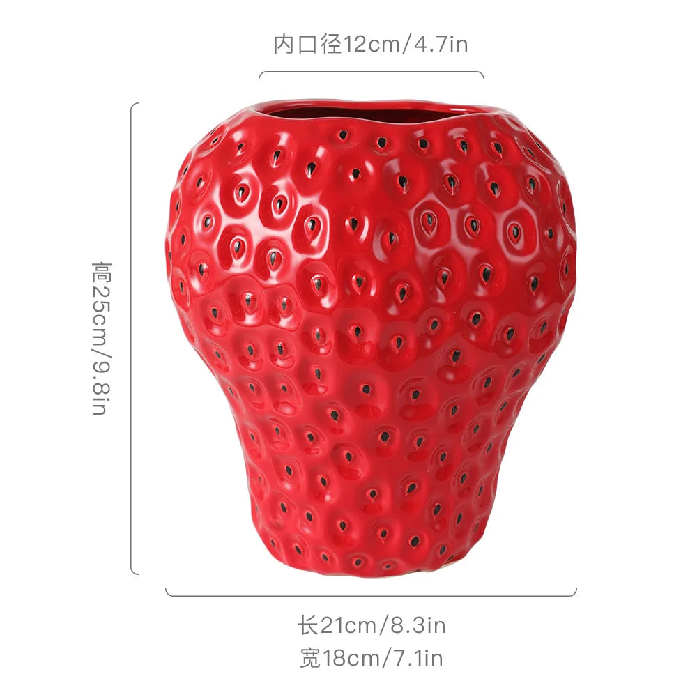 vase céramique moderne rouge rose fraises relief decoration maison creative fruit