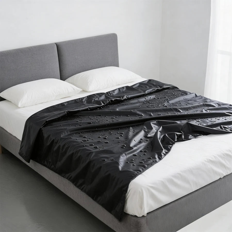 couvre lit noir satiné imperméable pvc moderne élégant facile nettoyer 130x220cm 160x220cm 200x220cm 100x130cm