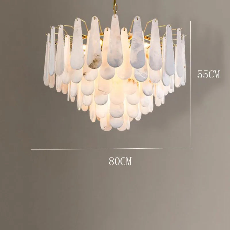 lustre moderne cuivre blanc marbre feuilles semi transparent salon chambre