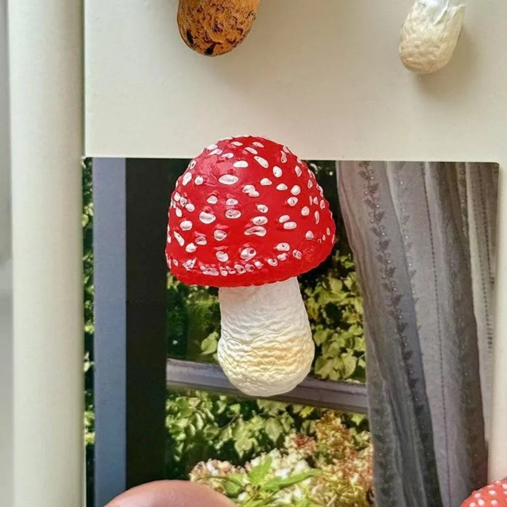 aimants réfrigérateur forme champignon couleur rouge noir blanc marron clair texture naturelle réaliste opaques