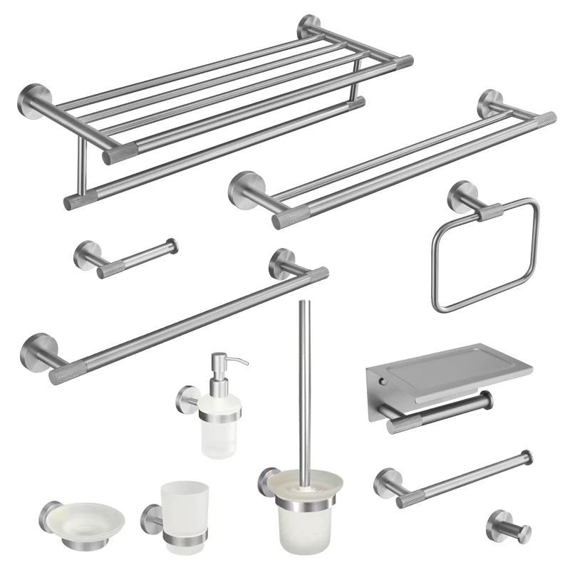 ensemble accessoires salle bain mural nickel brossé porte serviette savon gobelet brosse