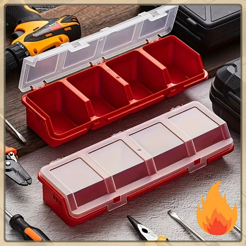 boîte outils rouge transparente clips vis écrous plastique durable pratique