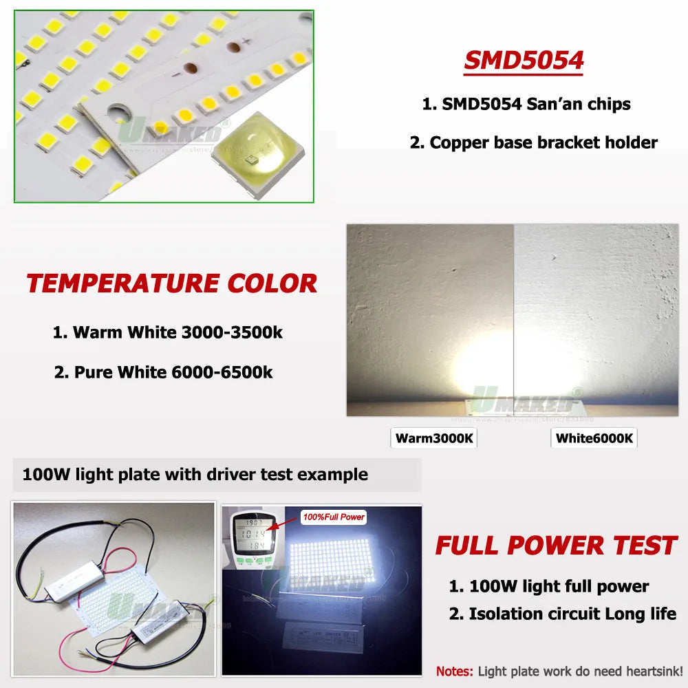 plaque led moderne 10w 20w 30w 50w 100w 150w smd5054 pcb alu chroméextérieur blanc