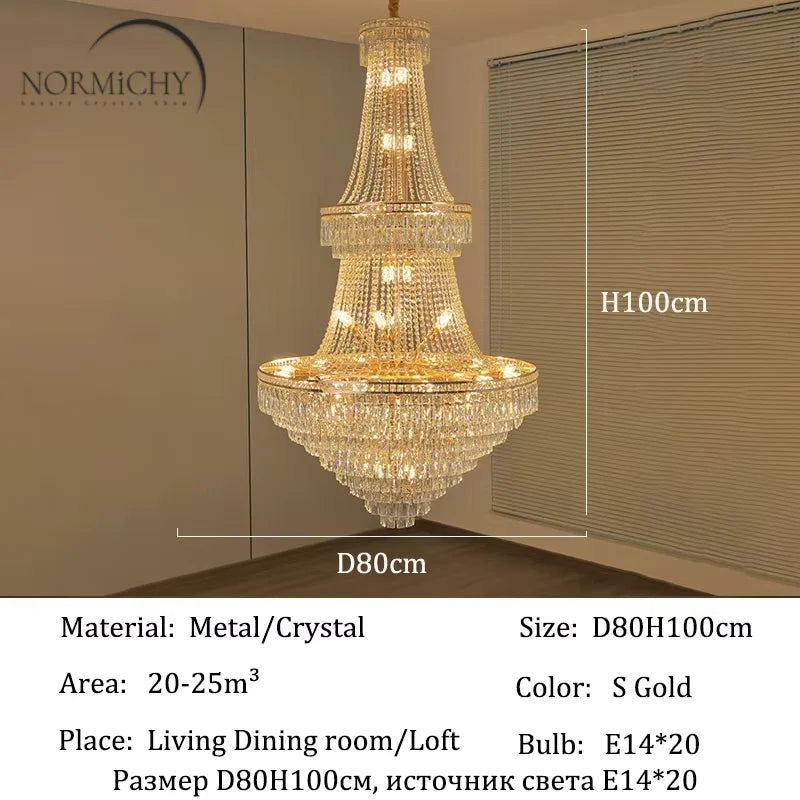 lustre pendentif cristal or hall salon classique 30mètres carrés 20lumières transparents decoration
