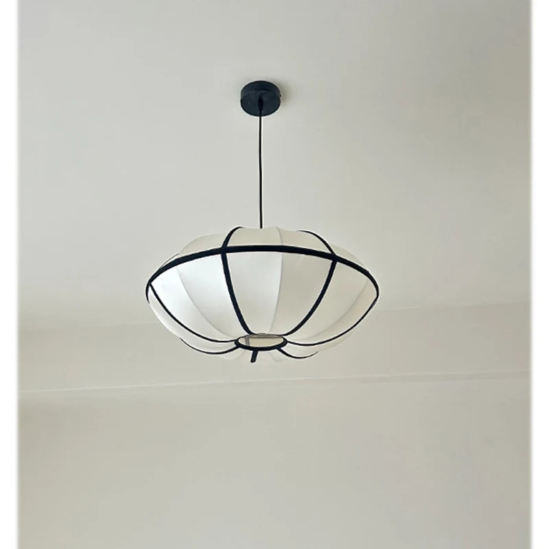 suspension lumineuse tissu géométrique blanc beige moderne opacité câble suspension fixe chambre salon