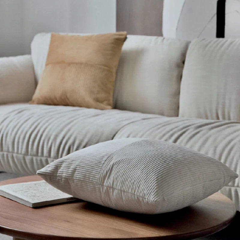 housse coussin velours patchwork rayures beige moderne simple 65x65cm polyester respectueux environnement