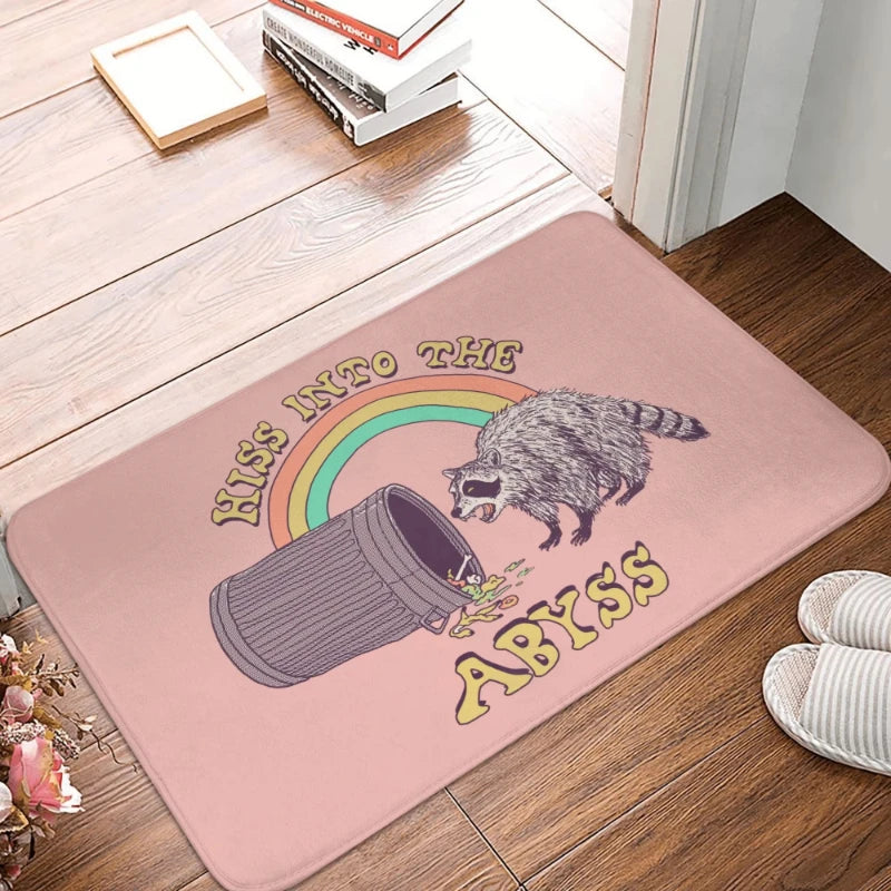 tapis d'entrée anti dérapant raton laveur moderne noir blanc gris salonextérieur