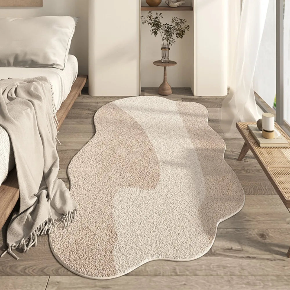 tapis minimaliste acrylique flocage beige marron dégradé moelleux antidérapant maison scandinave organique