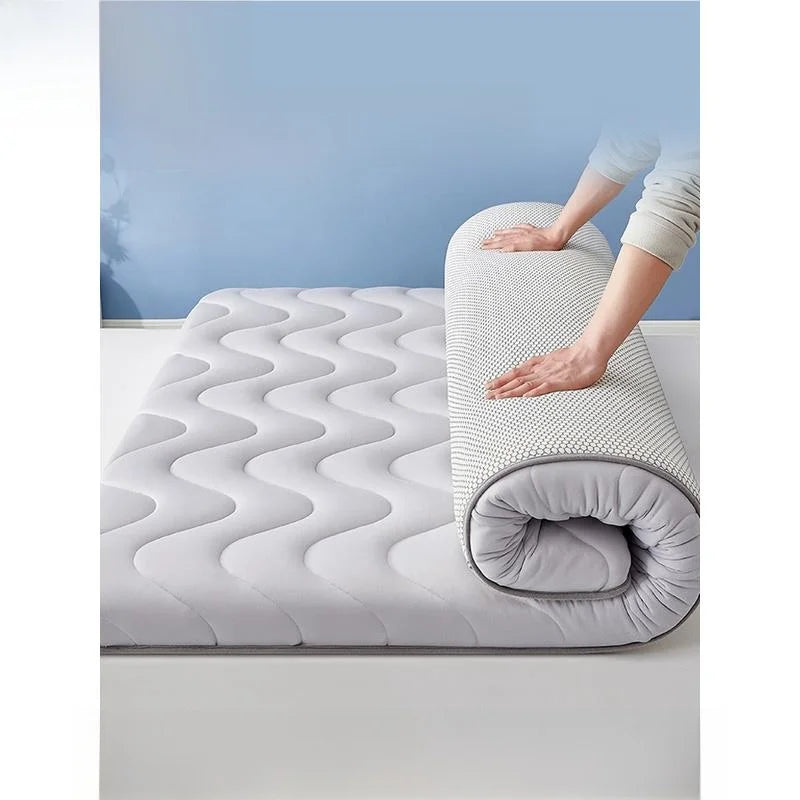 matelas double blanc bleu motif triangles moderne oreillers chambre coucher maison