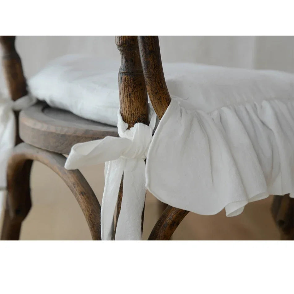 Housse coussin chaise coton volants bleu