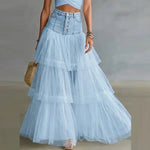 Jupe tulle multicolore bohème romantique volants blanc gris bleuclair bleufoncé