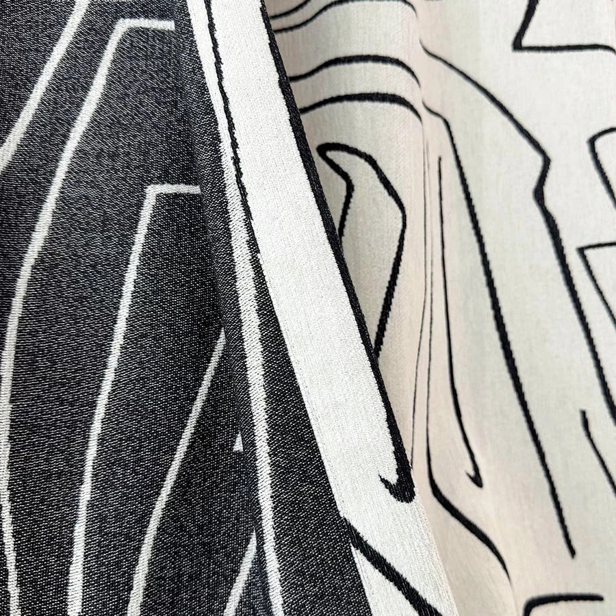 rideau moderne polyester crème noir motif linéaire salon opacité élevée minimaliste