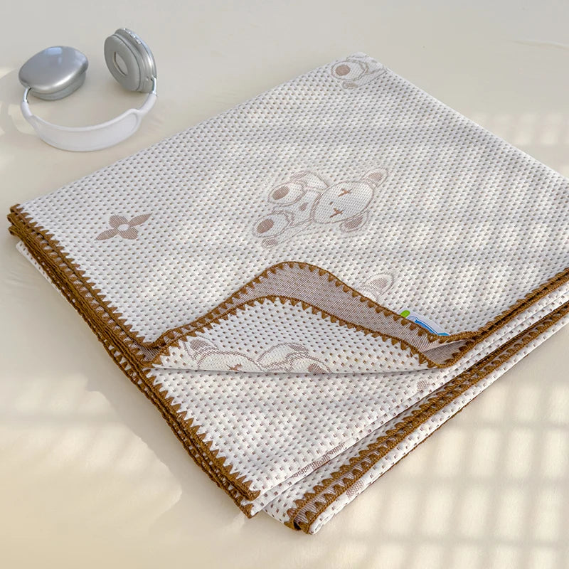 couverture été respirante polyester cooling fibers motif souris hello blanc bleu doux moderne oreillers
