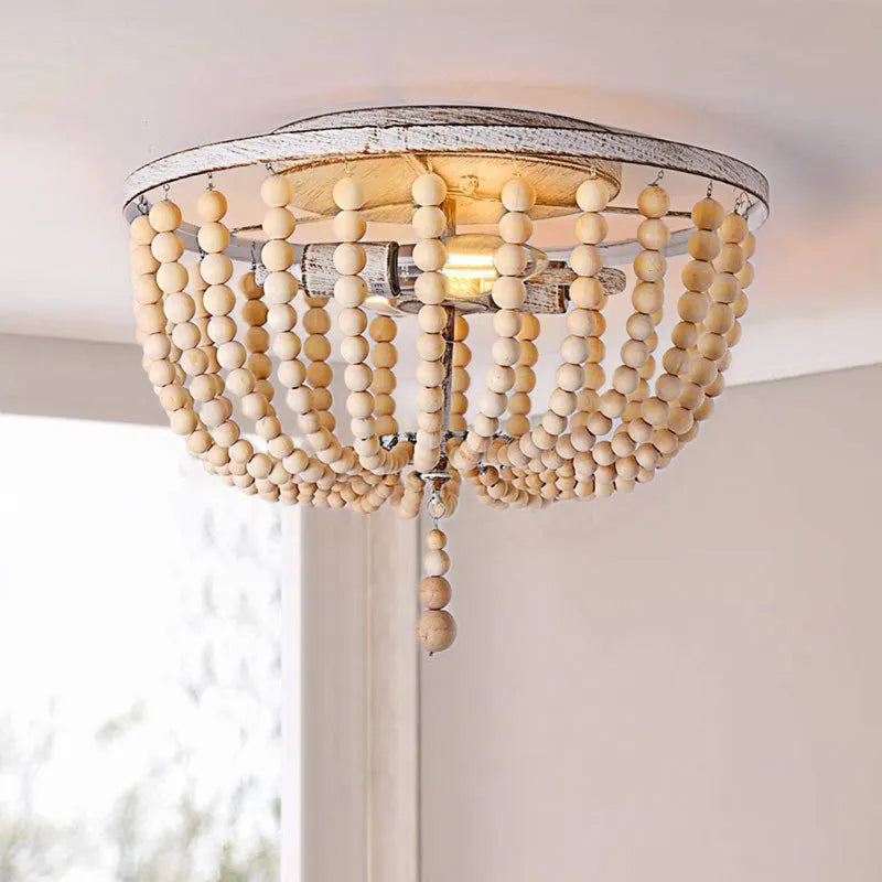 suspension lumineuse plafonnier led bois vintage éclairage salon chambre blanc gris doré