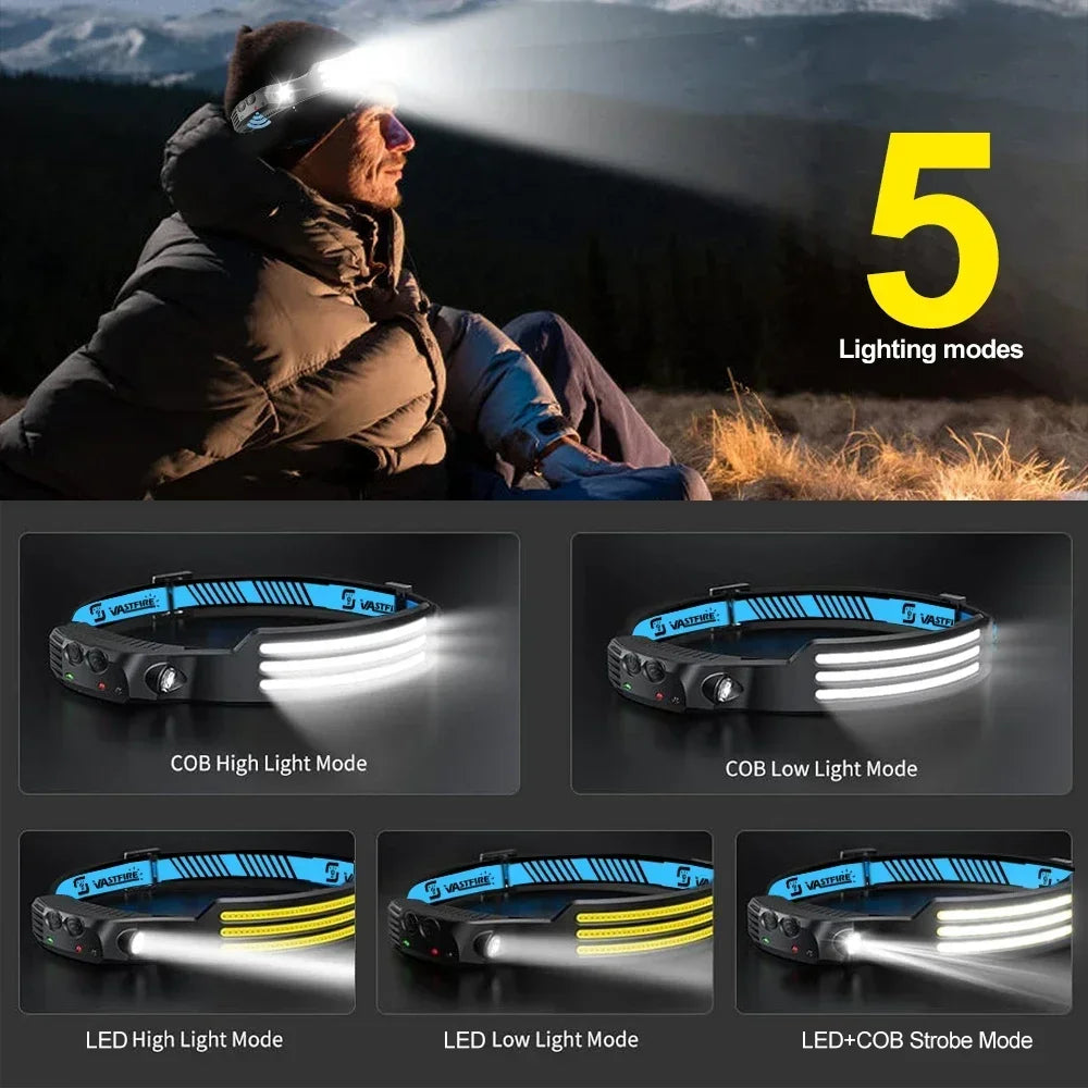 lampe frontale led cob rechargeable usb étanche camping pêche nuit