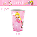 Détail de la nappe rose thématique Princesse Peach pour fête d'anniversaire
