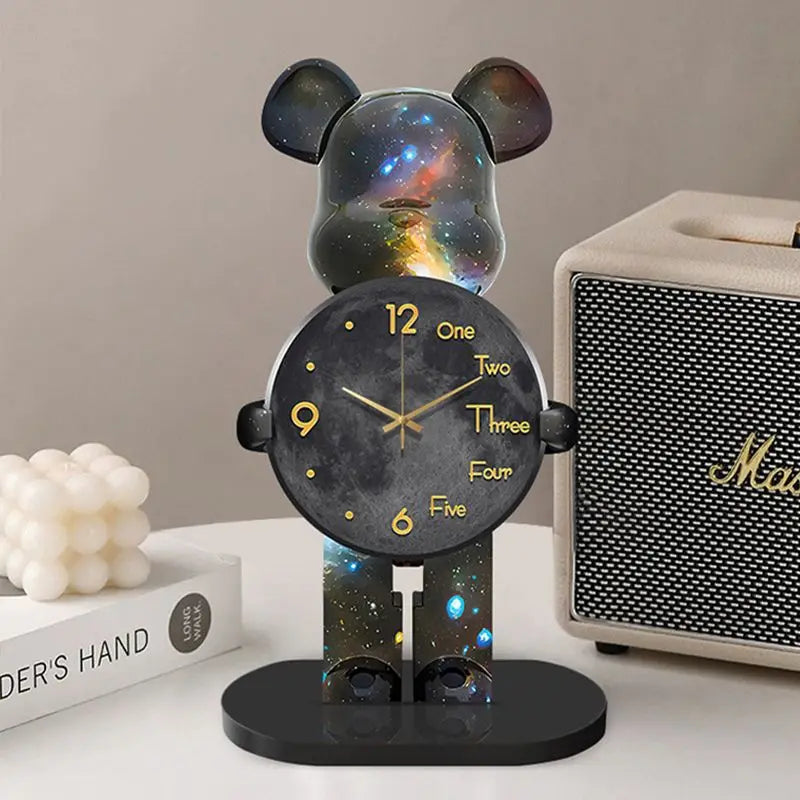 horloge décorative ours noir étoiles aiguille moderne table salon chambre