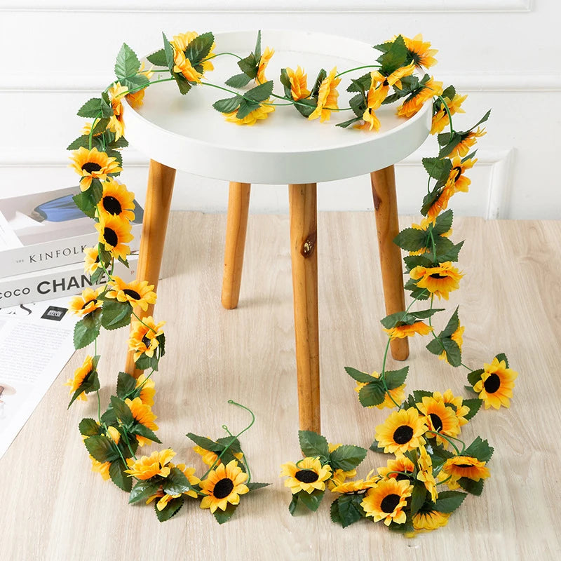 guirlande fleurs tournesol artificielles feuilles vertes extérieur décoration maison jaune noire festive naturelle