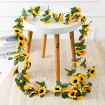 guirlande fleurs tournesol artificielles feuilles vertes extérieur décoration maison jaune noire festive naturelle