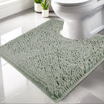 tapis salle bain moderne deux textures gris vert antidérapant bouclé rayures minimaliste