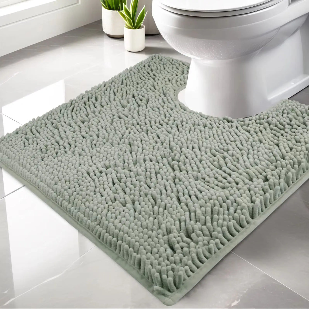 tapis salle bain moderne deux textures gris vert antidérapant bouclé rayures minimaliste