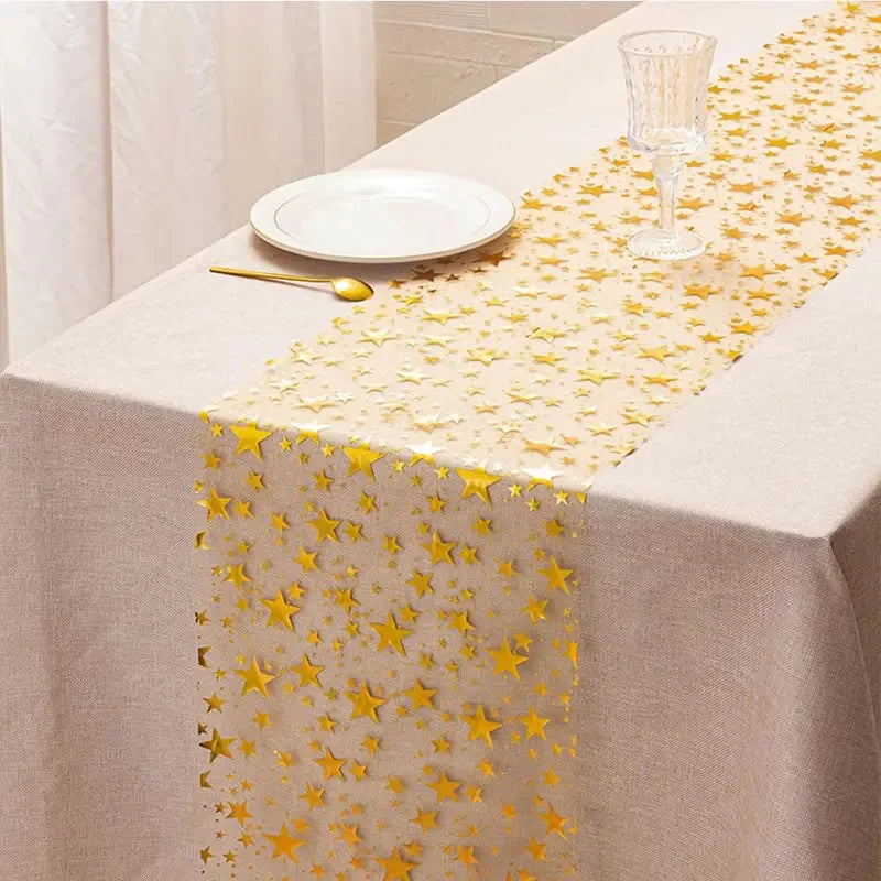 nappe décorative or étoiles transparente mariage festif moderne élégante occasion événement festive