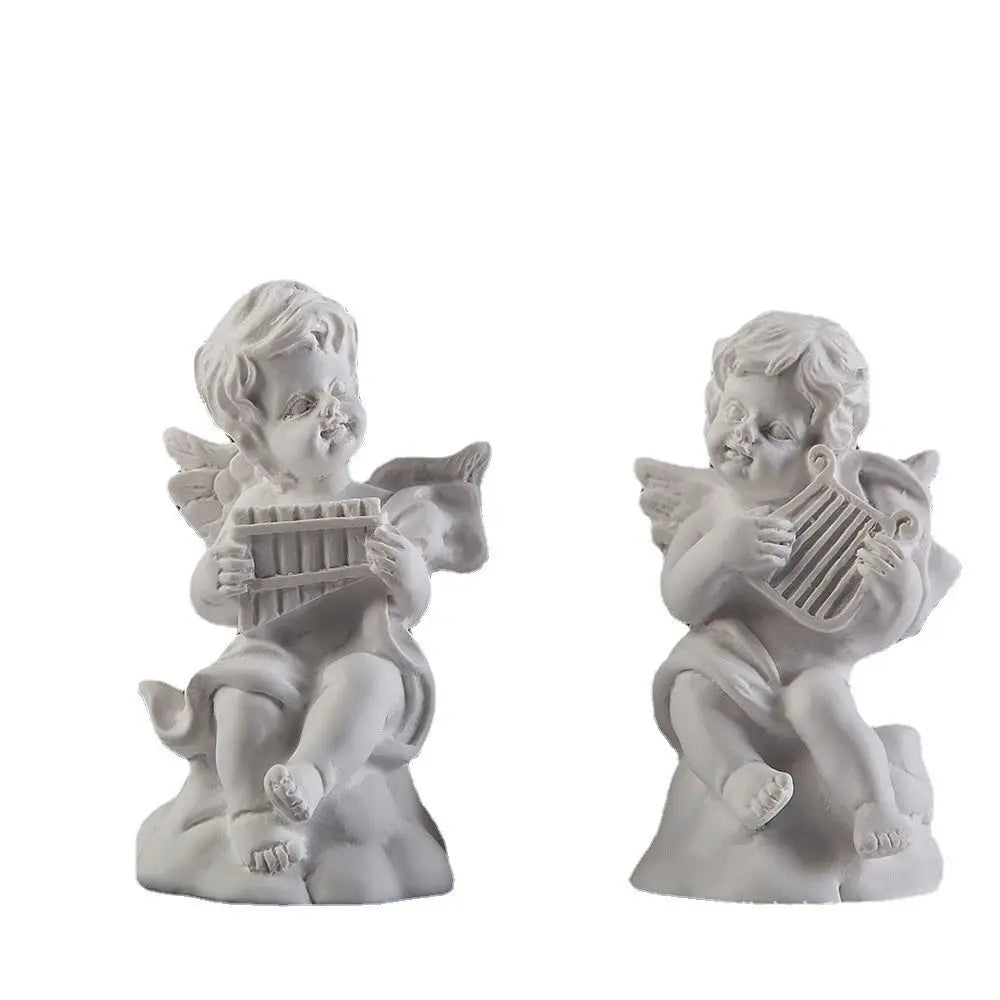 statuette ange blanc instrument classique résine polie décor maison 3.8x3.5x7cm
