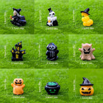 figurines halloween sorcière fantôme citrouille squelette résine noire blanche verte Jaune