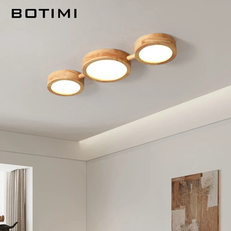 plafonnier bois massif moderne éclairage surface rond led naturel minimaliste