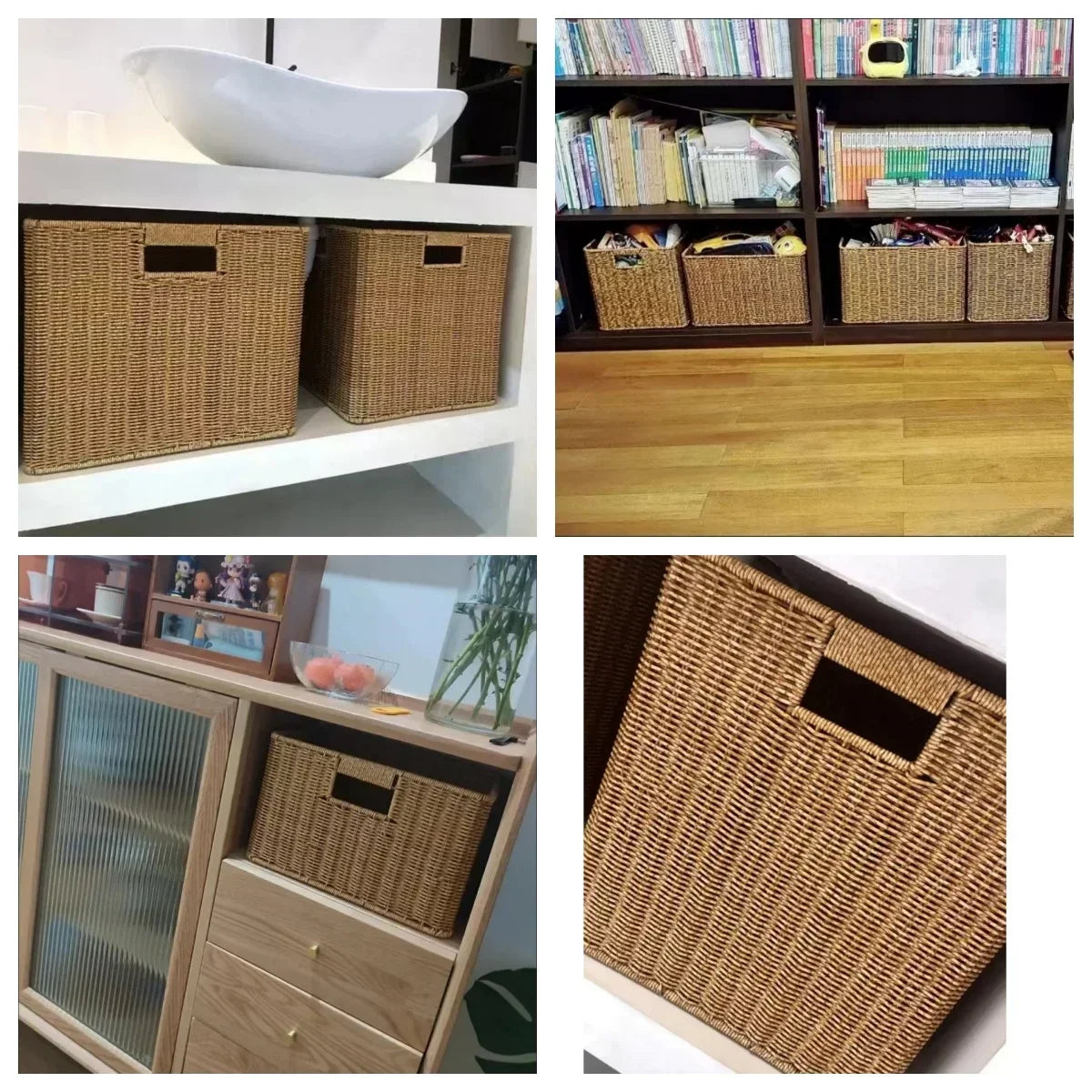 panier tressé marron clair rustique pliable imperméable utilisation multiple respectueux environnement poignées intégrées