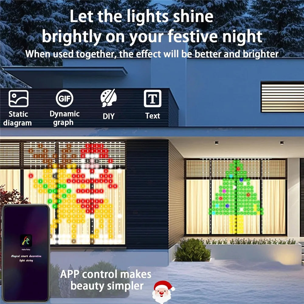 rideau lumineux led multicolore pixel art noel remote app controle moderne