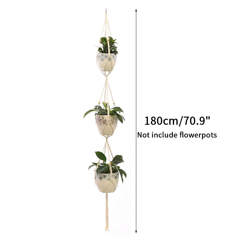 porte plante suspendu macramé blanc coton décoration bohème jardin intérieur balcon maison extérieur