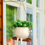 cache pot suspendu résine créatif texture grungy cordelette support bois décoration murale fleur verte