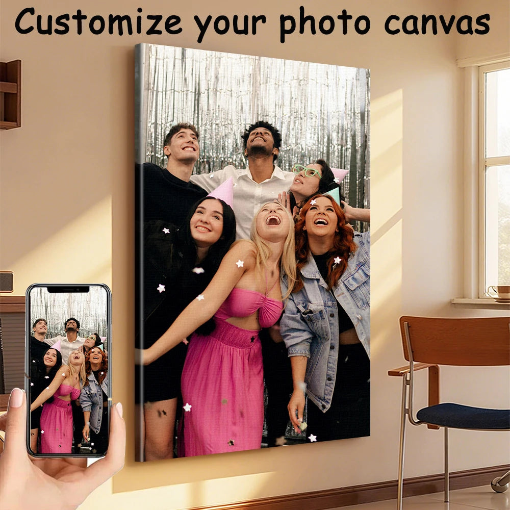 toile d'art personnalisable moderne photo groupe poses cadre bois DIY