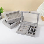 boîte bijoux velours gris clair moderne plaques velours rangement colliers bagues boucles d'oreilles cadenas