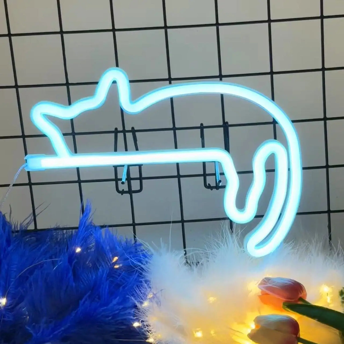 néon chat forme animaux chambre veilleuse led rose blanc moderne adhésif mur opaque