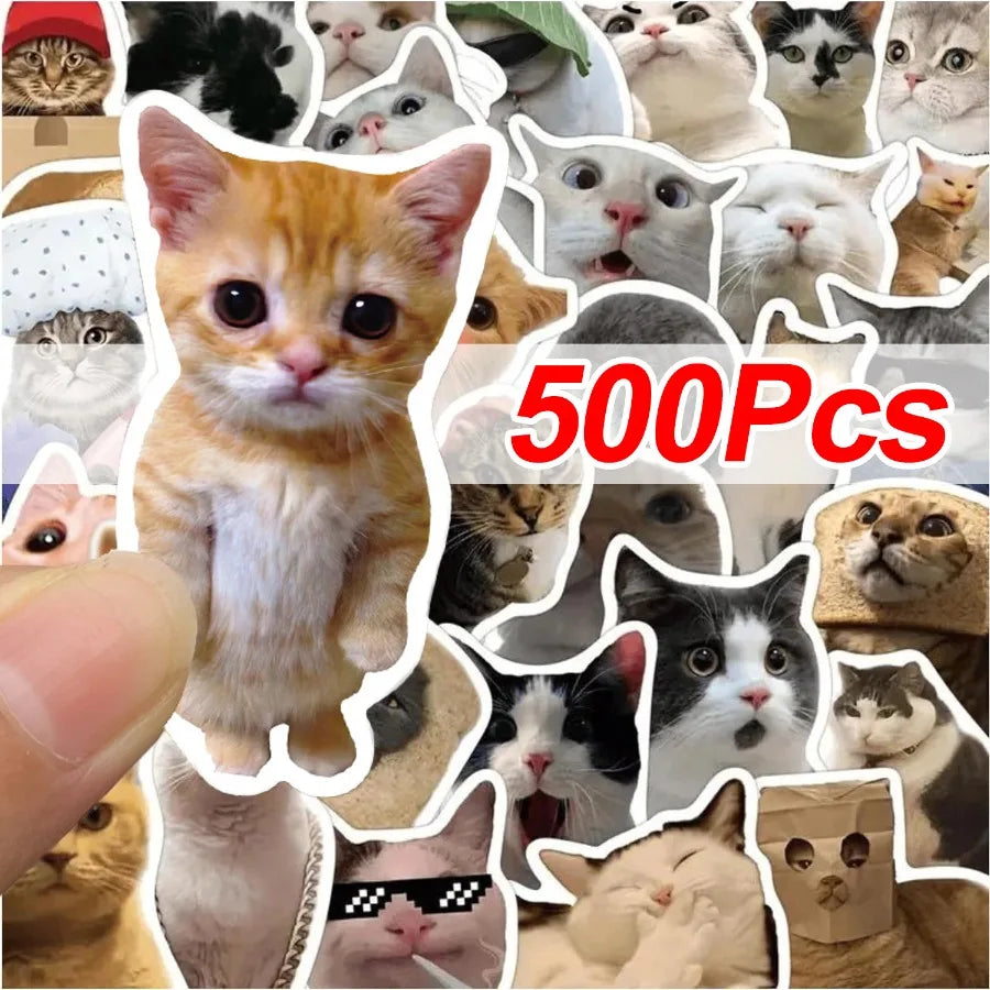 autocollants chats multicolores humoristiques adhésifs 500 pièces stickers mèmes cute