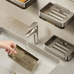 organisateur savon mural adhésif gris argenté moderne salle bain égouttoir strié lisse
