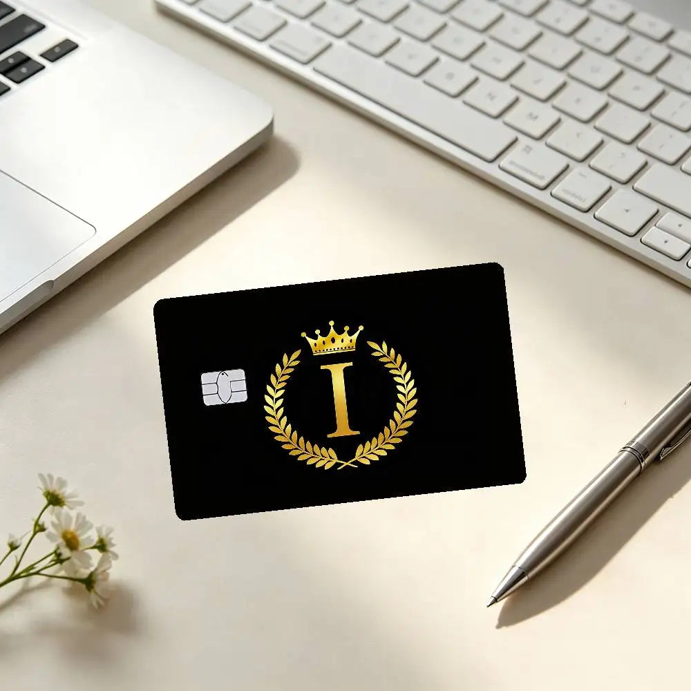 cartes visite protection autocollants noir doré couronne lettre guirlande fond noir classique élégant set