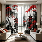 rideaux imprimés paysage oriental 100% polyester noir blanc rouge moderne