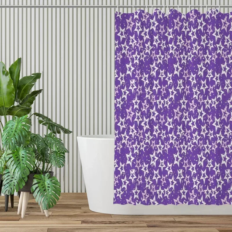 rideau douche violet étoiles blancs moderne métalliques 12 crochets polyester dimensions variées