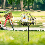 décoration extérieure bienvenue vélo noir blanc fleurs artisanal métal piquet fixé maison jardin entrée