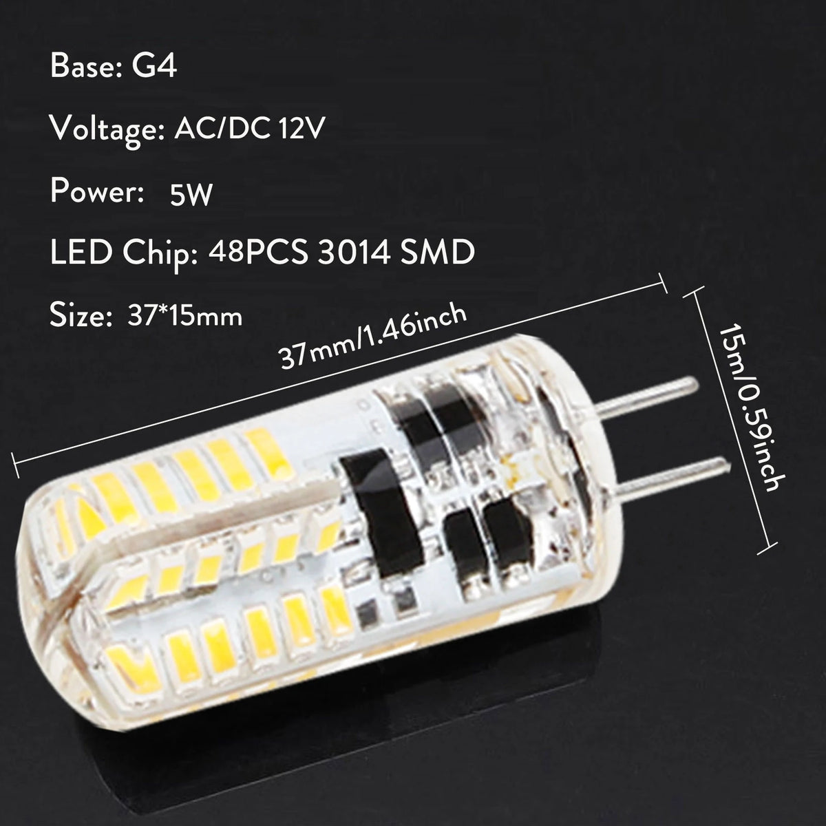 ampoules led g4 colorées transparentes moderne 3w 5w 12v 3014 smd 37x15mm