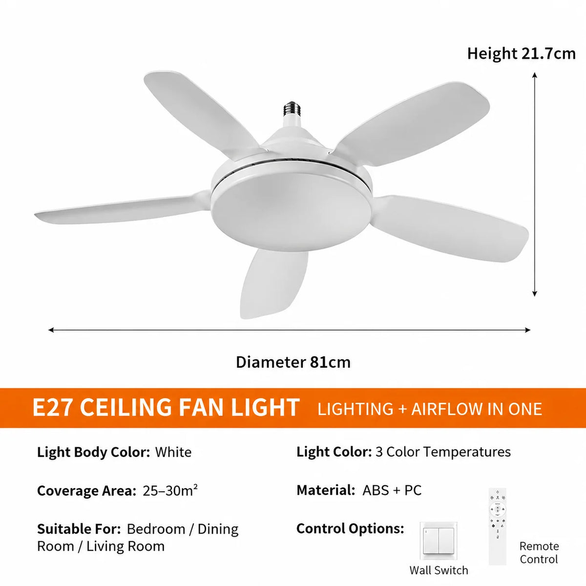 ventilateur blanc moderne led 60w télécommande 2000lm 120v 240v