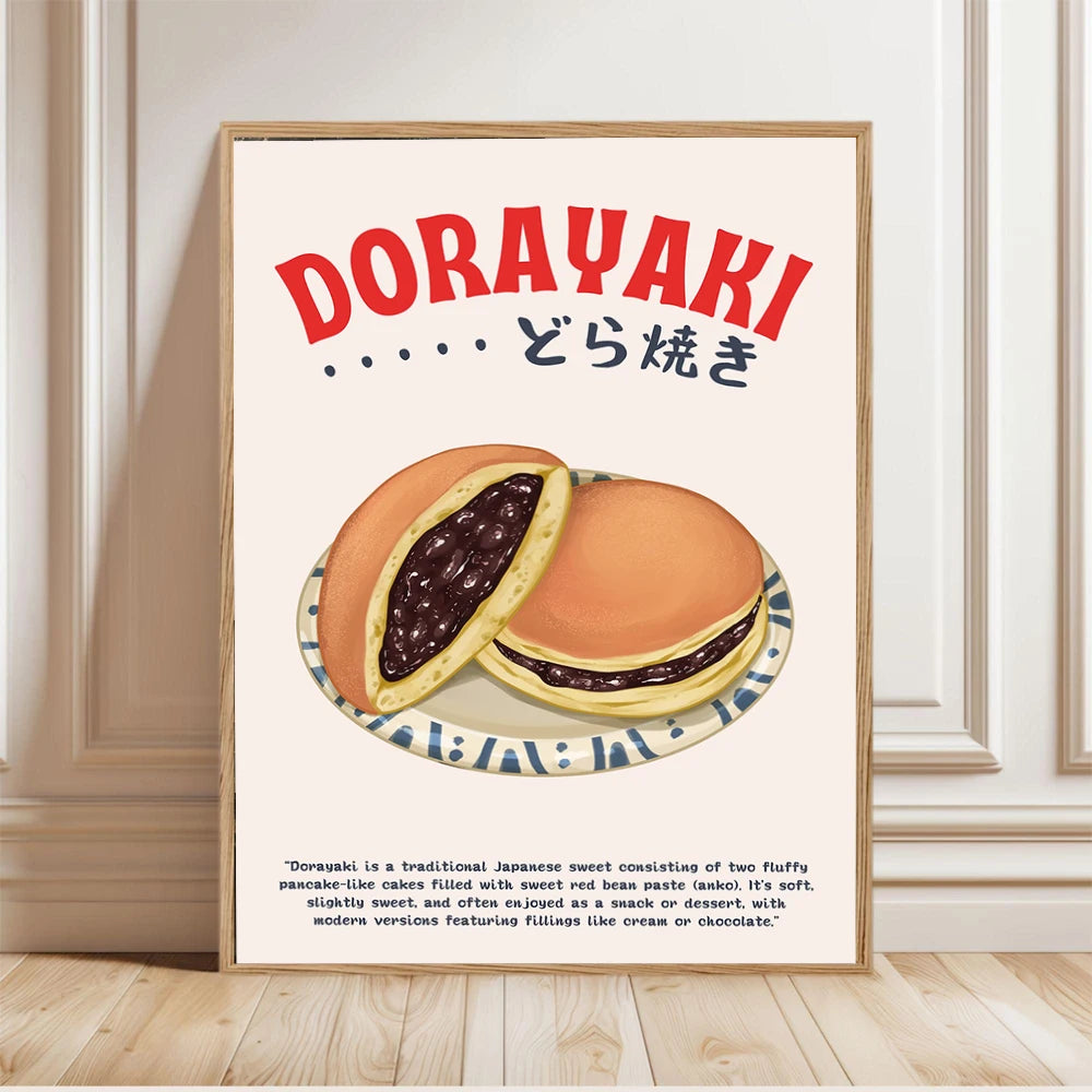 affiche toile cuisine japonaise vintage illustration murale retro aquarelle deco maison cadre bois