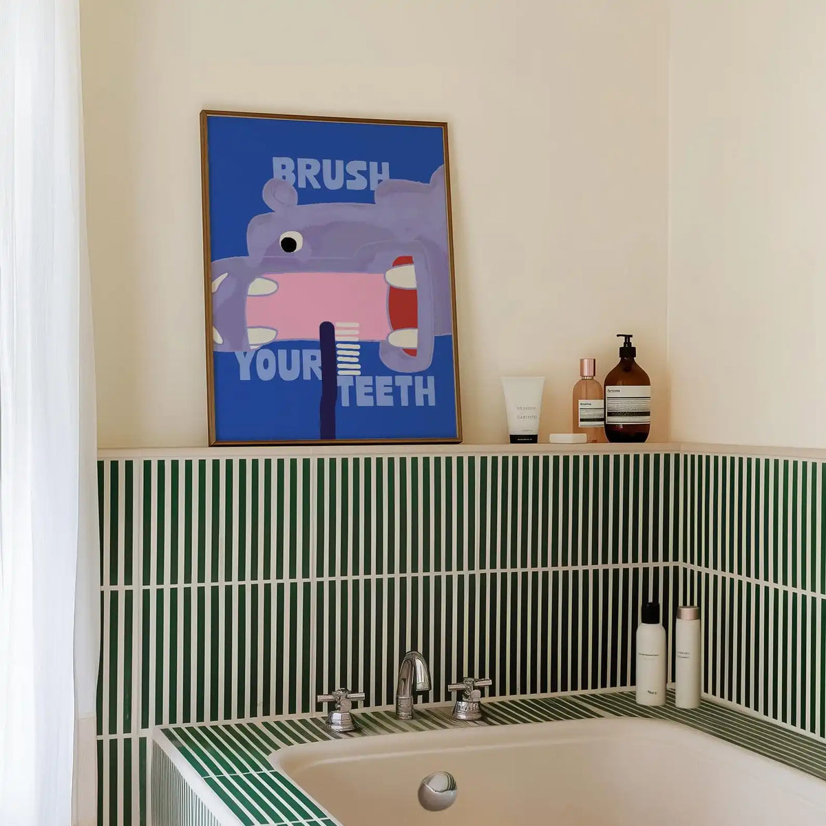 affiche moderne hippopotame dents enfants salle bain décoration maison 20x30cm 30x40cm 40x50cm 50x70cm