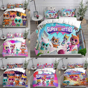 housse couette chatons dessin animé super kitties 100 polyester pièces couleurs vives violet bleu
