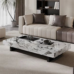 table basse moderne marbre blanc noir tiroir plateau amovible acier inoxydable minimaliste salon maison