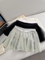 jupe élastique minijupe dessus genou élégante tulle noir blanc féminine chic translucide boutons